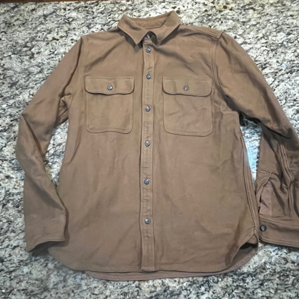 Everlane Mens Heavyweight Shirt Brown Twill Workwear Button Down Medium